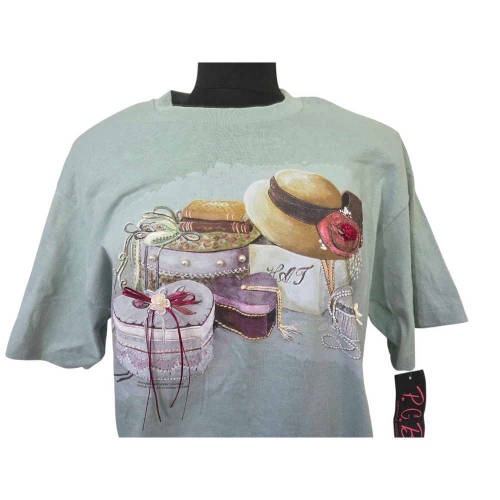 Vintage 1995 Women's P.G.B. Hats Hat Boxes Grandma T-Shirt Top PGB Shirt NWT‎
